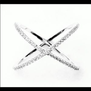 Last one! Silver and CZ crisscross statement ring